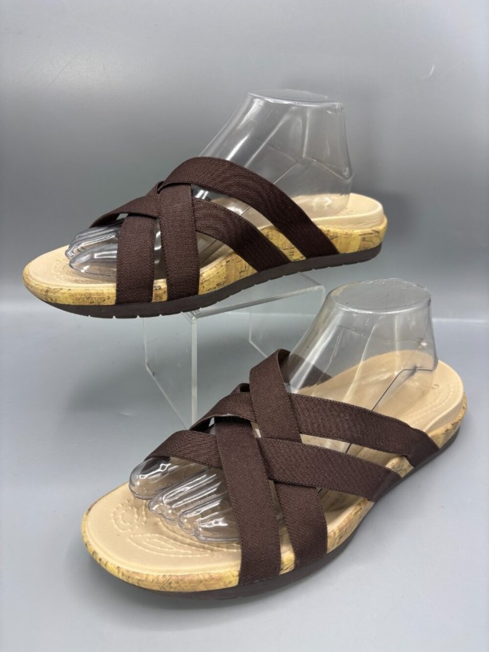 Crocs Edie Slide Sandals Women 9 Brown Stretch Criss Cross Straps Beach Slip On